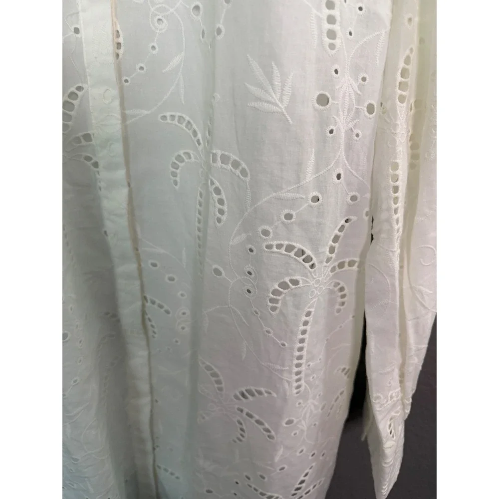 Roller‎ Rabbit White Eyelet Palm Tree Shirt Dress Tunic Med Long Sleeve Slip